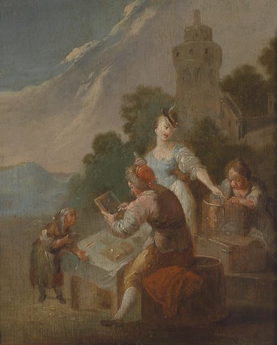 Children Being Taught Outdoors by Circle of Johann Georg Platzer